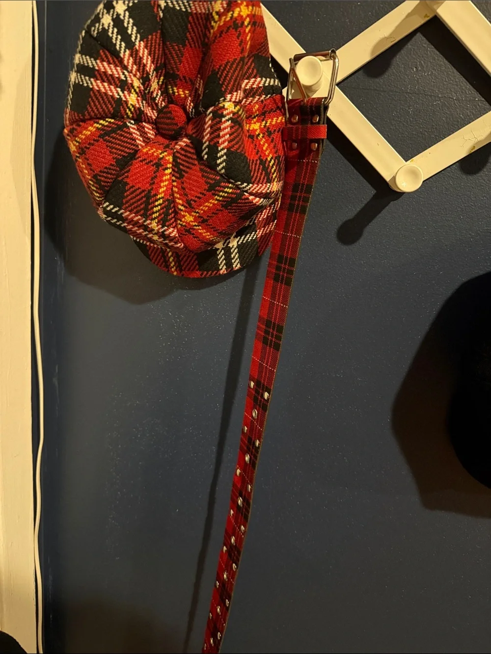 Red Plaid Beret with Matching Red Plaid Belt